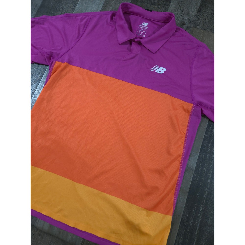 New Balance Tournament Men's Tennis Polo Shirt Purple Orange Colorblock Size M